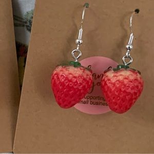 Kitchy Strawberry earrings, handmade with Sterling silver hook